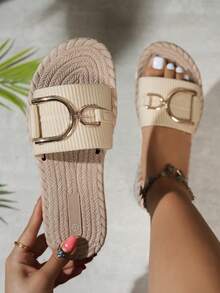 Versatile Vintage Fashion Casual Beach Pearl Women's Slide Sandals - Beige - View 2