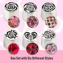 A Set Of Six Extra-Large Russian Piping Tips, Stainless Steel Rose Flower Piping Nozzles, Used For Decorating Cakes With Frosting, Flower Frosting Nozzles, Frosting Secrets, Cookies, And Desserts. - Multicolor - View 1
