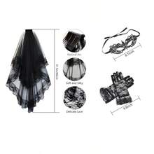 Bestselling Halloween Black Bride Veil, Eye Mask, And Lace Gloves Set - Solid Color - View 5
