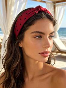 1 Stück breites gepunktetes Haarband mit Knoten für Damen, Satin-Stoff mit Twist-Obenknoten, modisches Haaraccessoire für Urlaub und Strand - Verschiedenfarbig - Übersicht 2