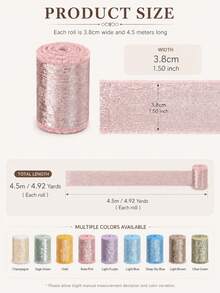 1 Roll Multi-Color Silk Chiffon Ribbon, 1.5 Inch X 4.92 Yards, Frayed Edge Shiny Satin Ribbon, Suitable For Wedding Bouquet Packaging, Gift Box Wrapping, Cake Decoration, Hair Bow DIY Crafts, Bridal Invitation Cards, Party And Holiday Decoration Supplies - Gold Foil Chiffon Ribbon - View 8