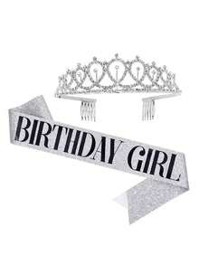 Birthday Sash & Rhinestone Crown 2pcs Set, Birthday Sash & Belt Crown, Women's Birthday Crown & Headpiece - A - View 5