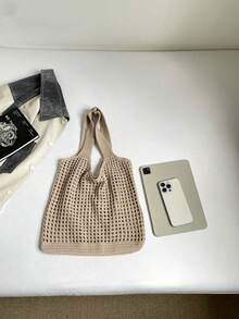 Casual Versatile Crochet Knit Large Capacity Shoulder Bag - Apricot - View 4