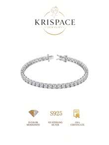 S925純銀莫桑石網球手鍊女款，精緻圓形切割CZ莫桑石鏈條飾品，適合日常配戴、婚禮、舞會及週年紀念送禮給她 - 銀色 - 查看 1