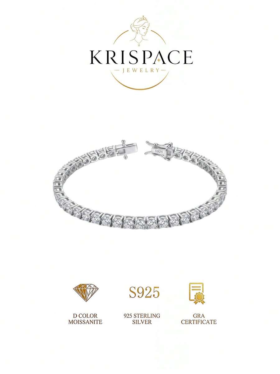 S925純銀莫桑石網球手鍊女款,精緻圓形切割CZ莫桑石鏈條飾品,適合日常配戴、婚禮、舞會及週年紀念送禮給她 - 銀色 - 查看 1