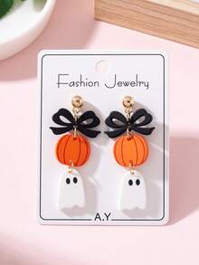 1 Pasang Anting-Anting Perhiasan Fashion Wanita Motif Hantu Pita Halloween, Dekorasi Sempurna untuk Pesta Liburan - MultiWarna - View 1