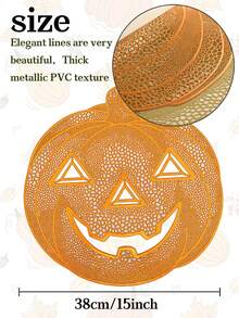 2-6pcs Gold Pumpkin Placemats, PVC Material Halloween Pumpkin Table Mats, Washable, Easy To Clean, Wipeable, Non-Slip, Heat Resistant, For Room Decor, Home Dining Table Decor, Home Decoration, Suitable For Holidays, Parties, Birthdays, Weddings And Dinner Parties - Multicolor - View 4