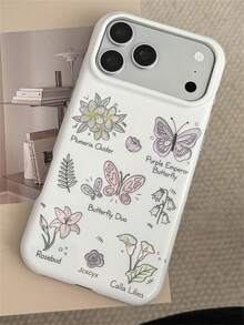 Fashion Minimalist Cute Butterfly Floral Letter Pattern Phone Case Compatible With IPhone 17 Pro Max 17 Pro 17 16 Pro Max 15 14 13 12 Pro Max Lens Protection Back Cover - White - View 4
