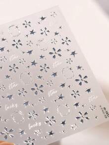 1 3D Sweet Cool Girl Style Metal Star Nail Charm Stickers Clear And Naked Star Flower Nail Art Stickers DIY - Silver - View 6