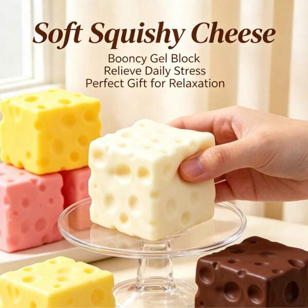 1pc Soft Skin-Friendly Cheese Cube Shaped Figurine Toy, Suitable For Men, Girl, Teenagers For Leisure And Stress Relief, Macaron Multi-Color Palette, 3D Hollow Details, Flexible Silicone Material, Vintage Design, Home Office Desk Decoration, Daily Handheld Play, Creative Holiday Gift, Popular Gift