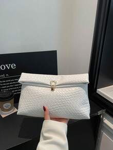 Solid Color PU Leather, Lightweight Large Capacity Flip Magnetic Buckle Small Square Bag, Multifunctional Party And Dinner Bag, Suitable For Women - 白色 - 查看 9