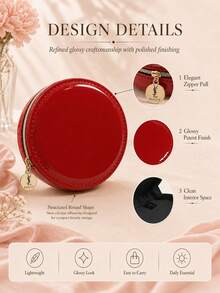 YSL Saint Laurent Red Glossy Round Makeup Pouch, 9*9cm, Synthetic Leather Material, Compact And Lightweight, Suitable For Storing Small Beauty Items, Daily Use And Gifting - Red - View 6