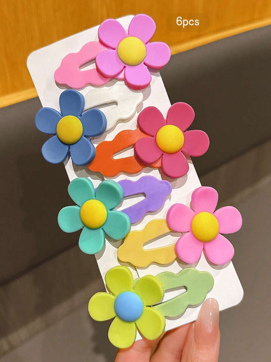 6pcs Colorful Decorative Cute Flower BB Hair Clips