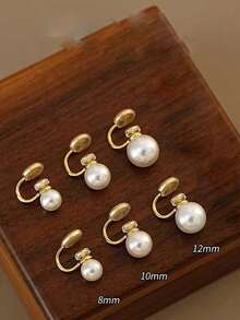 1 Pair Fashionable New Faux Pearl Copper Earrings For Women, Spiral Design, No Piercing Silicone Ear Clips, Suitable For Daily Wear - Ear Clip - View 3