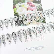 2 Yards 38mm Rhinestone Lace Trim With Gold & Silver Water Drop Chain, Bridal Decoration For Wedding Sewing Handmade DIY - Multicolor - View 3