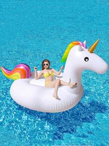 1pc Inflatable Rainbow Unicorn Floating Lounger, Adult Water Seat (Ear Shape Random), Pool Inflatable, Beach Essentials, Pool Float - Multicolor - View 11