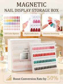 480-Farben Magnetische Ausziehbare Acryl Nagelkunst Display Box, Abnehmbare Nagelspitzen Display Tafel, Farbchart Organizer, Wiederverwendbarer Nagel Display Ständer, Kompatibel mit separat erhältlichen 120/144/192 Stücken Magnetische Nagelspitzen Nachfüllungen, Nagelstudio Zubehör - Verschiedenfarbig - Übersicht 8