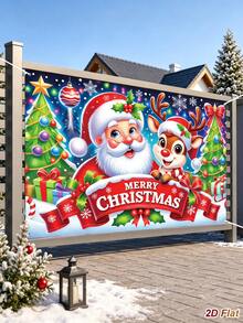 1Pc Christmas Backdrop Cloth With Santa Claus&Reindeer&Christmas Tree Design, Merry Christmas Hanging Background Cloth, Photo Booth Backdrop, Party Backdrop Banner, Backdrop Decoration, Christmas Decoration, Xmas Decor, Home Decor - Christmas a - View 3