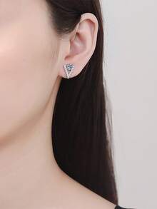 2pcs Fashion Luxury 925 Sterling Silver 0.5Carat X 2 Moissanite V-Shaped Stud Earrings Suitable For Women's Daily Wear Party Vacation Valentine's Day Mother's Day Wedding Anniversary Birthday New Year Women's Jewelry Gift - Silver - View 3