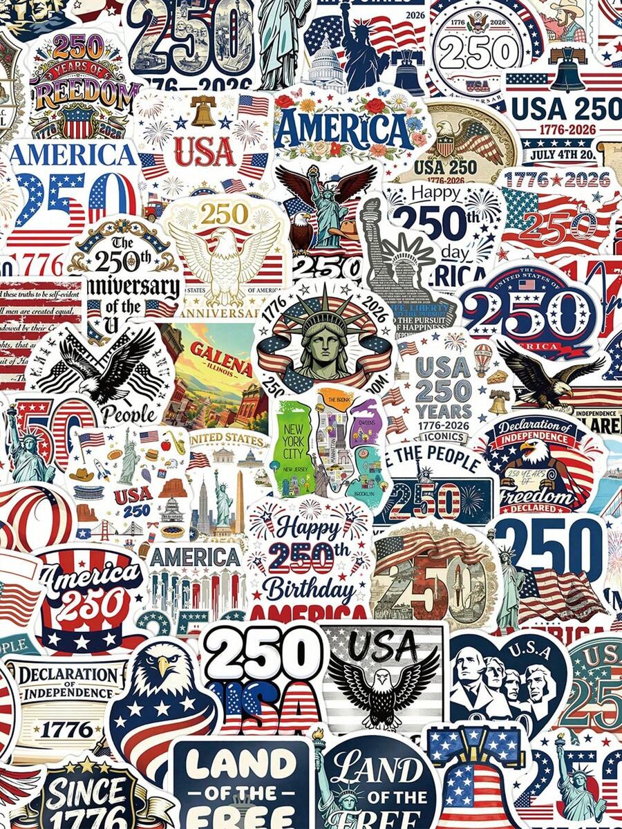 100pcs U.S. 250th Anniversary Stickers For Skateboard, Guitar, Laptop, Suitcase, Storage Box, Room Decor DIY Graffiti Stickers - United States - View 1