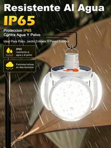 Bombilla de luz solar LED, lámpara de camping recargable por USB, foco portátil para exteriores, lámpara colgante multifunción con linterna - Blanco Frío - Ver 4