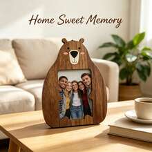 Cross-Border Cute Animal Wooden Photo Frame: Creative Bear Design, Solid Wood Texture - Excellent Home Desktop Decor Wooden Photo Frame: Creative Bear Design, Solid Wood Texture - Home Desktop Decor Ornament - Wooden Bear Photo Frame - View 4