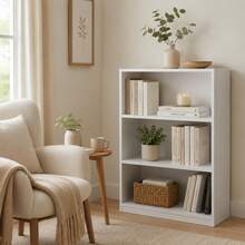 3 Tier Bookcase With Adjustable Shelves, White Bookshelf Storage Organizer For Living Room, Bedroom, Home Office, Small Spaces & Display Storage - 白色 - 查看 2
