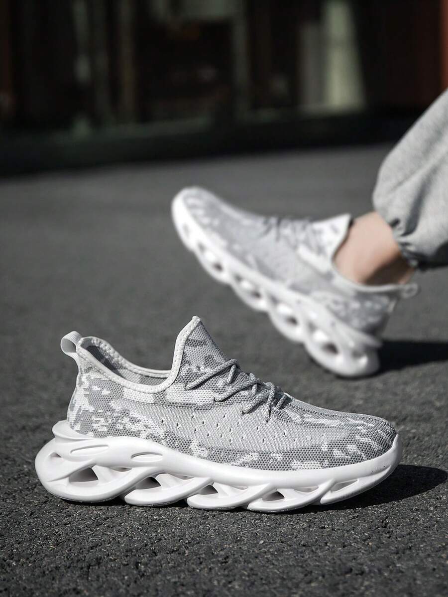 Men's Vintage Camouflage Pattern Mesh Blade Thick Sole Athletic Shoes, Outdoor Commute Comfortable Versatile Casual Sneakers