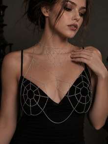 2pcs Rantai Cami Jaring Laba-laba Berongga + Set Kalung Jaring Laba-laba Rumbai, Aksesoris Rantai Tubuh Berlapis Gaya Gothic Punk Halloween untuk Wanita - Jaring laba-laba - View 2