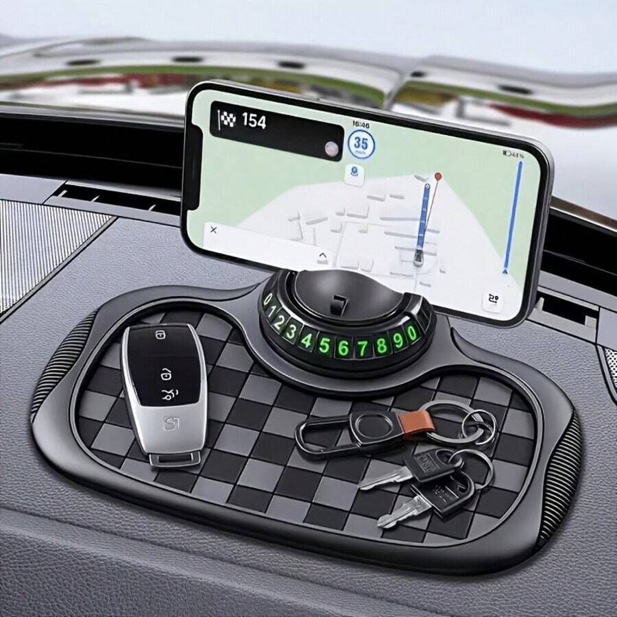 BABY STORY Car Dashboard Anti-Slip Mat, 2026 New Multifunctional Car Anti-Slip Pad With Temporary Parking Number, Universal Rotatable Car Phone Holder