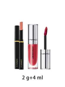 MAC [حزمة] Powder Kiss Velvet Blur Slim Stick Spice World 2 G + Locked Kiss Ink 24HR Lipcolour Most Curious 4 Ml - عالم التوابل + أكثر الأشياء إثارة للفضول - مشاهدة 2
