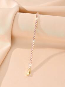 Edelstahl Rosegold Tennis Armband, abwechselnd rosa und weiße kubische Zirkonia eingelegt, verstellbarer Schiebeverschluss, geeignet für Hochzeit, Brautjungfer, Gala, Geburtstag, Valentinstag, Jahrestag, Weihnachten, Muttertag, Neujahr, Verlobung, Abschlussfeier von Frauen - Gold - Übersicht 7