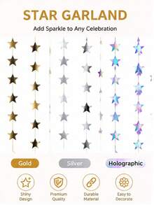 Glitter Gold Star Garland Party Pennant Decorations, Shiny Backdrop For Birthday Party, Wedding, Anniversary, Bridal Shower, Bachelor Party And Proposal Celebrations. - Multicolor - View 5