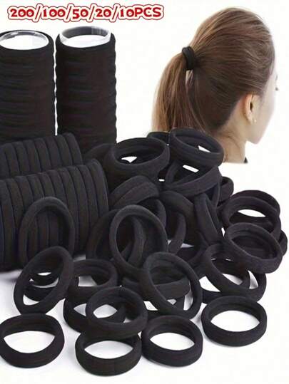 200pcs/100pcs/50pcs/1pc Set Women's Versatile Black High Elasticity Hair Ties, Fashionable And Versatile, High-Quality Texture, Elegant And Sophisticated, Minimalist Style Hair Accessories, Suitable For Daily Outings, Casual Gatherings, Commuting To Work, Vacation, Face Washing, Bathing, Makeup, Hair Styling, Hairstyle Design, Matching Outfits, Also Can Be Used As Jewelry, Headwear, Etc.