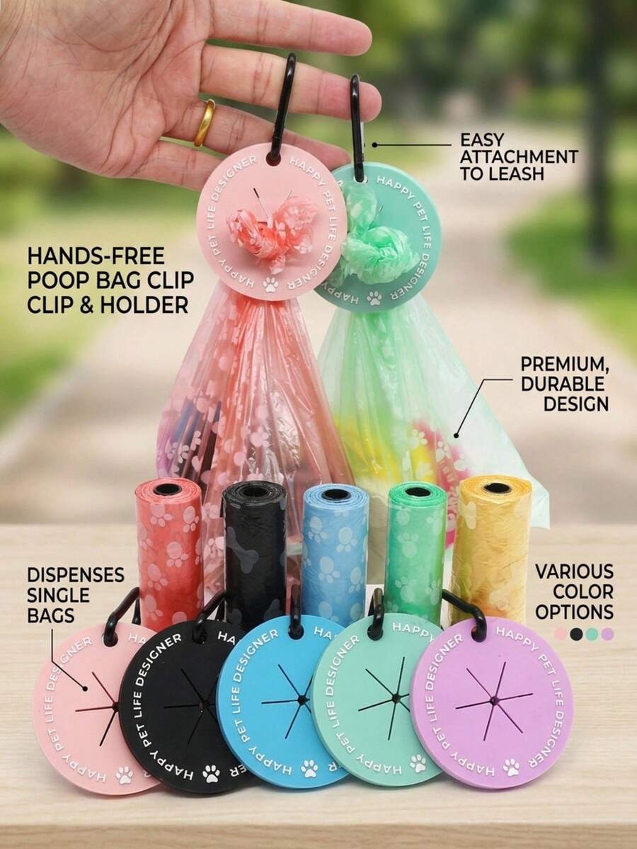 PETSIN 5 Colors Dog Poop Bag Holder, Waste Bag Holder With Carabiner Clip, Hands Free Poop Bag Carrier For Leash, Pet Waste Bag Dispenser For Dog Walking Accessory - Multicolor - View 1