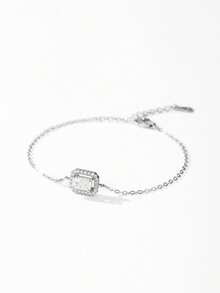 1pc 0.8ct Rectangular Moissanite 925 Sterling Silver Luxury Chain Bracelet For Women, Fine Jewelry - Silver - View 4