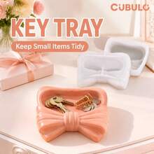 Cubulo 蝴蝶結矽膠托盤模具，柔軟可重複使用易脫模樹脂鑄造模具，DIY珠寶碟鑰匙收納托盤、蠟燭台、迷你多肉盆栽、桌面裝飾手工藝用品，適用萬聖節、感恩節、聖誕節、復活節手工節日禮物 - 只賣白色模具 - 查看 4
