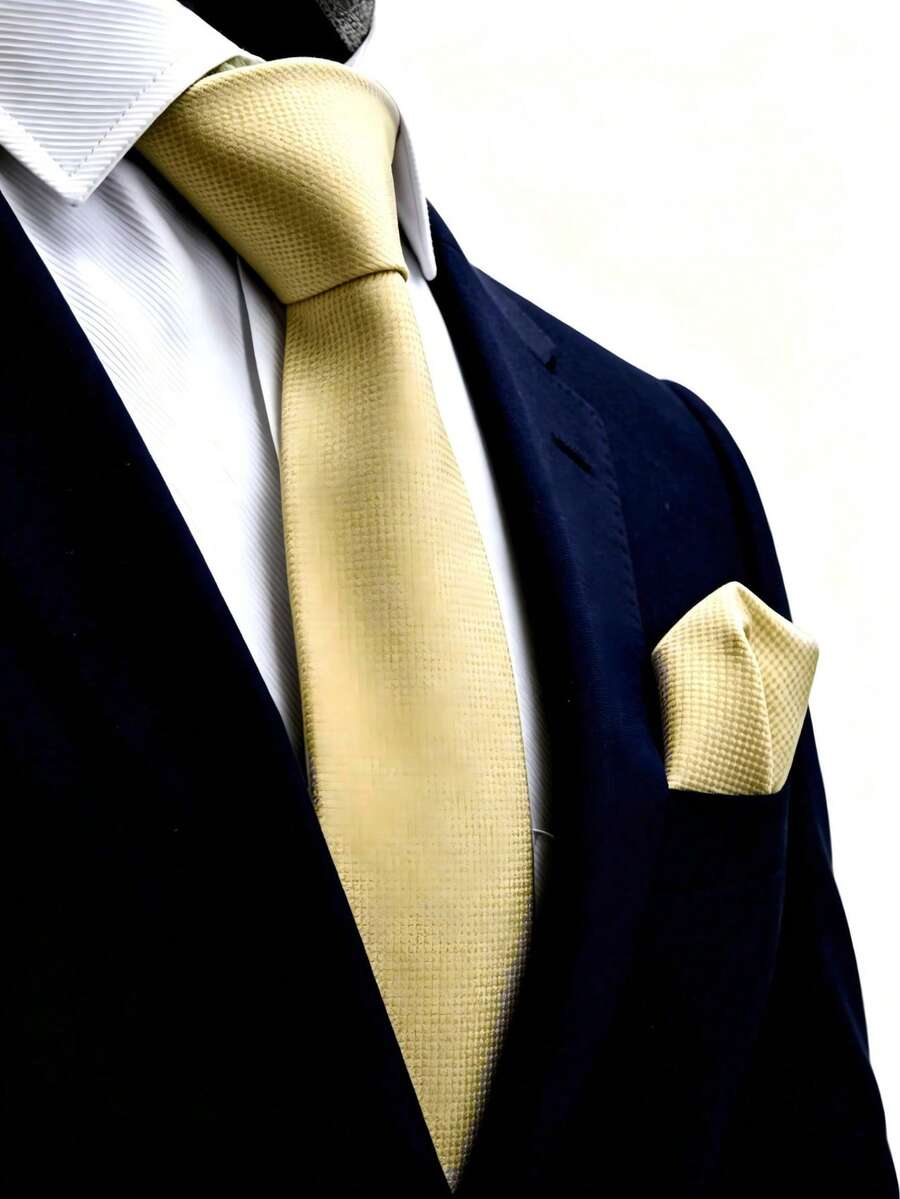 1件 8cm 細條紋男士領帶，時尚百搭優雅，商務職場、婚禮派對、日常穿著適用 - 淺黃色 - 查看 1
