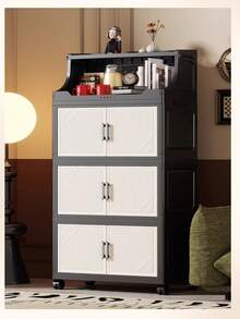 1pc 50cm Wide Plastic Storage Cabinet, Multi-Layer Foldable Storage Box, Kitchen Dining Room Side Cabinet, Kitchen Storage Rack, Home Toy Storage Rack, Gap Storage Organizer, Kitchen Gap Storage Cabinet, Christmas Gift, Storage Box, Under Bed Storage. Life And Home - Black - View 9