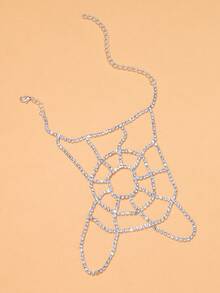1 pieza Cadena de mano con telaraña de strass completa, anillo de mano conectado con telaraña de strass hueca, accesorio de mano estilo gótico punk de terror de Halloween para fiesta y cosplay de mujer - diamantes de imitación - View 6