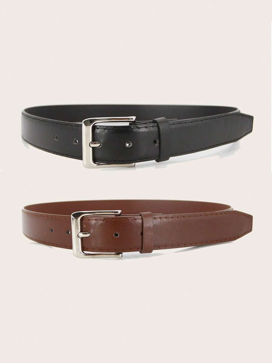 1pc Men's Square Buckle Leather Belt, Versatile Minimalist Commuter Belt, Unisex Jeans Belt - Multicolor - View 1