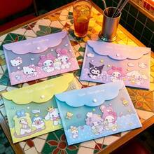 4入組 Sanrio Kuromi、Cinnamoroll、Pompompurin、My Melody 耐用文件收納袋，按扣封口設計，加厚塑膠材質，適合辦公室、學校、居家與收納，桌面文件儲存，便攜外觀，安全按扣 - 彩色 - 查看 8