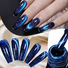 FOUR LILY10ml Blue Reflective Glitter Magnetic Gel Soak Off UV/LED Cat Eye Nail Art Varnish For Manicure - Multicolor - View 2