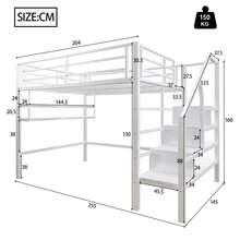 High Bed Frame 140x200cm With Shelves And Storage Space - 白色 - 查看 4
