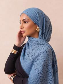 1 pieza Bufanda larga con lunares y ribete de piel corta para mujer, hiyab para mujeres musulmanas, uso diario, pañuelo transpirable para exteriores primavera/verano, chal, accesorio de ropa, regalo de cumpleaños - Multicolor - Ver 14
