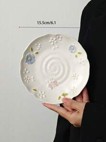 1/2/4pcs Embossed Floral Ceramic Plates, European Style Fresh Ceramic Plates, Dessert Cake Plates, Casual Snack Plates, Coffee Cup Trays, Candy Plates, Fruit Plates, Gift Tableware - Multicolor - View 8