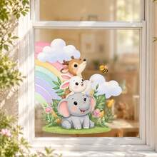 Static Cling Rainbow Animal Window Stickers, Cute Elephant Rabbit Deer Wall Decals, Double Sided Removable Window Glass Film, Cute Cartoon Bedroom Living Room Classroom Balcony Decoration - Animal Window Decals - View 3
