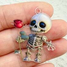 10pcs Gothic Cartoon Acrylic Pendants - Cute Acrylic Skull And Rose, Individual Earring Pendants, Jewelry Accessories - Colorful - View 4