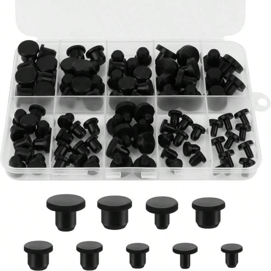 90pcs Rubber Hole Plugs, T-Shaped Silicone Rubber Stoppers 4mm/5.5mm/6mm/6.5mm/7.5mm/8mm/8.5mm/9.5mm/10.5mm, 10pcs/Size, For Sealing Furniture, Pipes, Electronic Devices, Small Gaps, Test Tubes And Glass Bottles - 90 Pcs/set - View 1