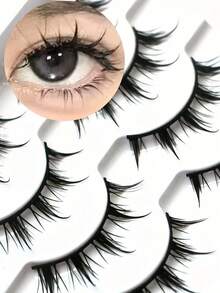 Anime-Inspired False Eyelashes, 5 Pairs Cartoon Eye Faux Lashes, Dramatic Look Demon Style, Volumizing & Lengthening - 查看 1